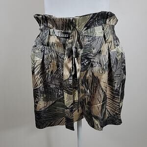 L'agence Shorts Womens 6‎ Green Belted High Waisted Silk Palms Camo Luxury